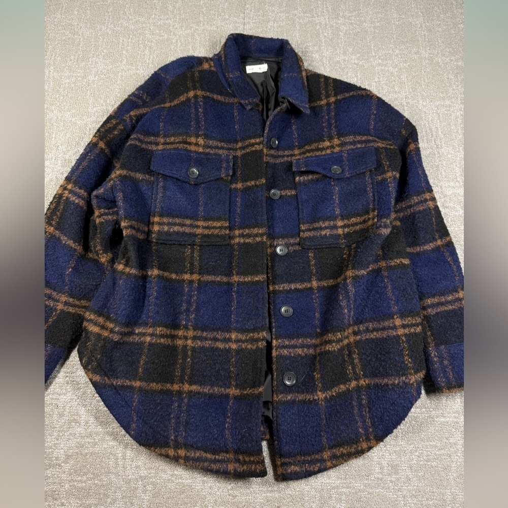 Good American Plaid Wool Blend Button Down Shirt Jacket Women Size 1/2